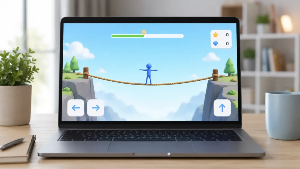 Beginner-friendly Tightrope Game screen with balance controls